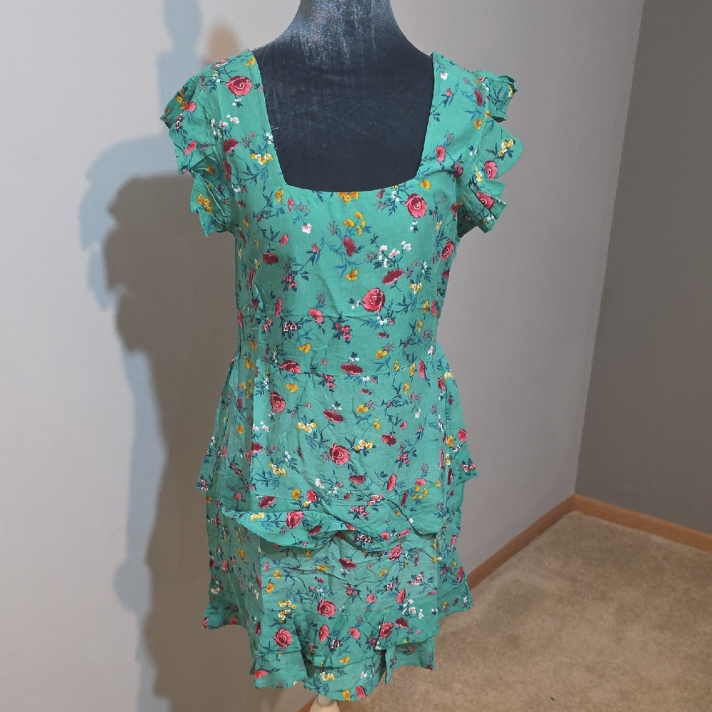 Lottie & Holly Floral Ruffle Dress Women's M Green Cottagecore nwt